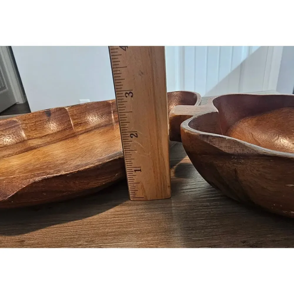Vintage Monkey Pod Serving Dishes 2 Set Brown Hawaii Philippines Home Decor Boho